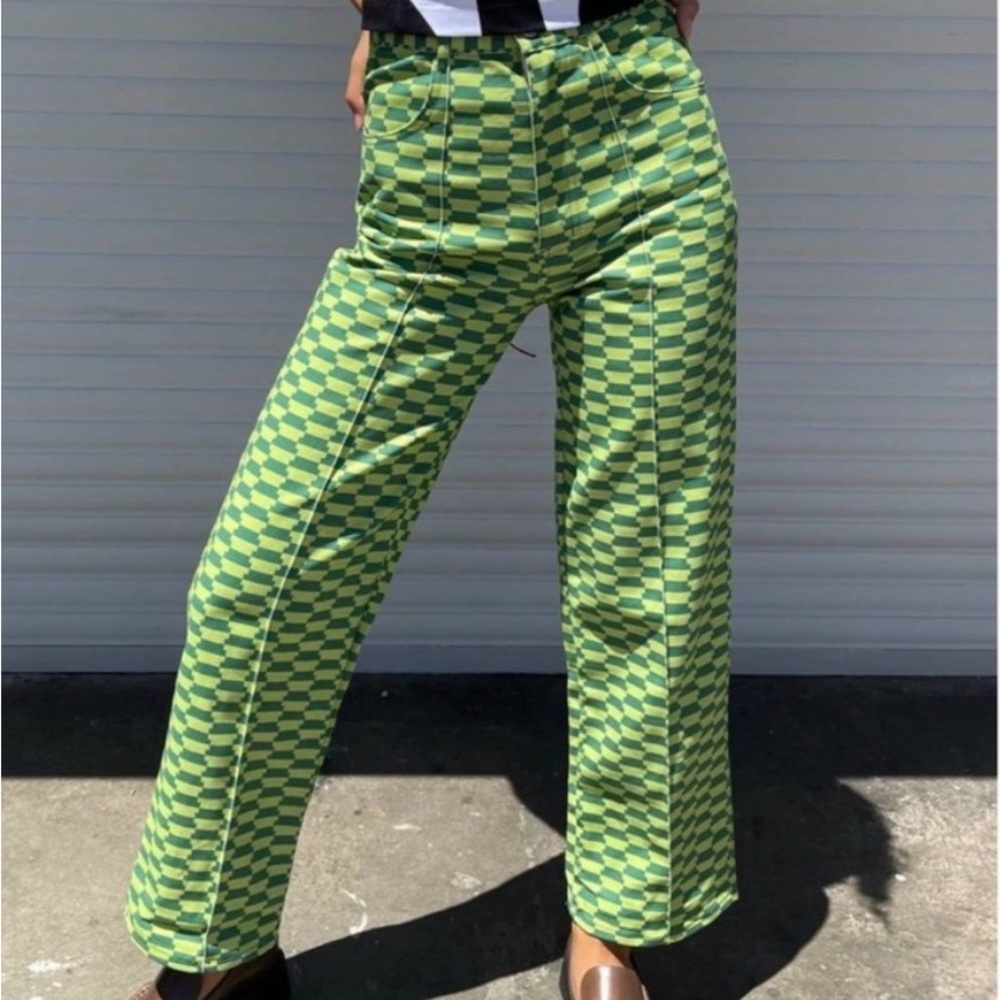 Lisa Says Gah High Waist Green Checkered Pants